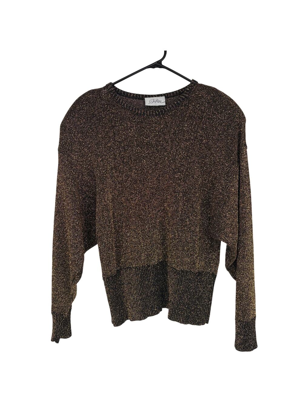 Destinee Vintage Women's Black Metallic Gold Shoulder Pads Sweater Top Size 8